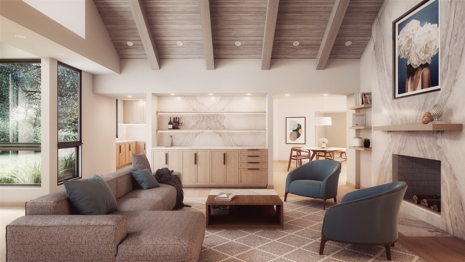 Lake Geneva Home — Living Room & Bar, after